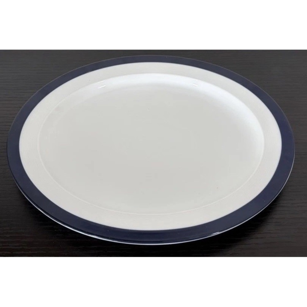Crate & Barrel Oval Serving Plate Platter White w/ Blue Rim 10.5" Made in Japan